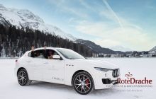 Maserati sponsored the cars and logistics at Snow Polo World Cup in St. Moritz represented by Stefano Battiston. Here Melissa Ganzi and Alejandro Novillo Astrada of Team Badrutts Palace Hotel are arriving 